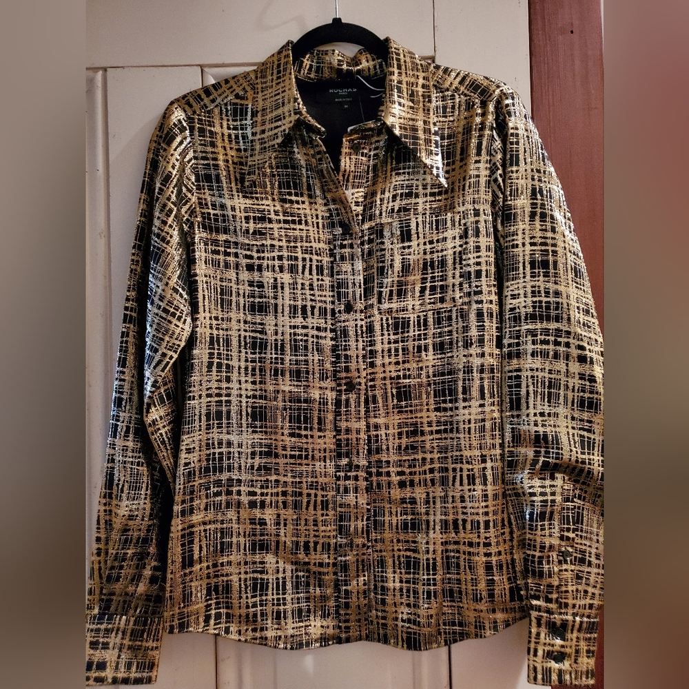 NWT $1465 Rochas golden metallic blouse